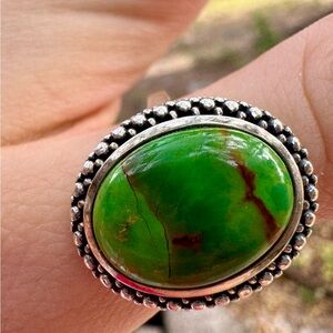 Vintage Signed green turquoise ring in sterling silver.Size 9.5